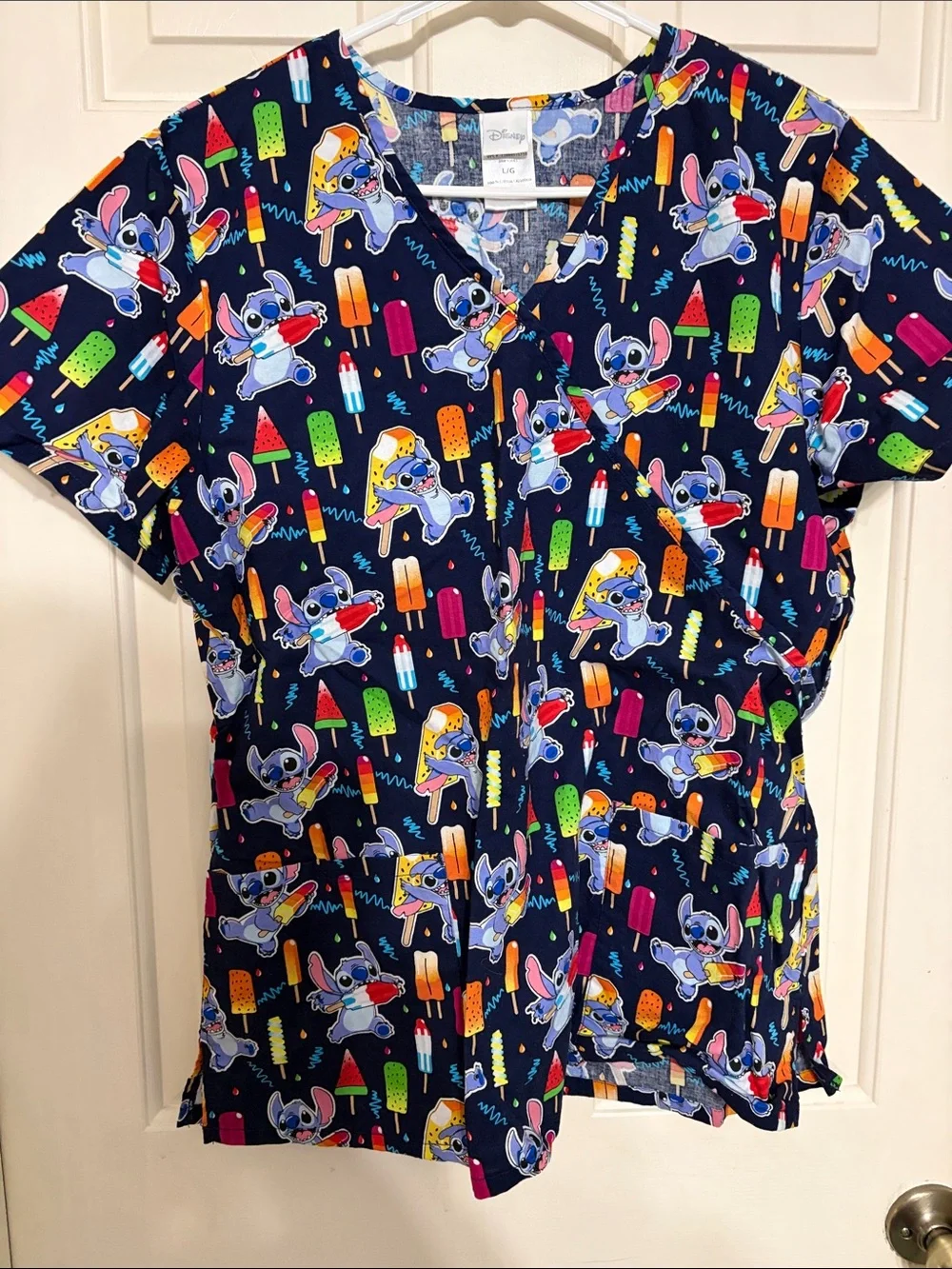 Disney Navy Blue Stitch Popsicle Print Scrub Top